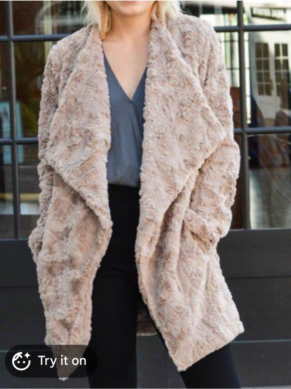 BB Dakota Taupe Faux Fur Open-Front Jacket